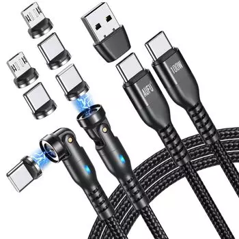 100 Вт PD совместимый магнитный зарядный кабель 9-контактный USB-кабель поворотный 6 в 1 адаптер преобразования в комплекте сверхбыстрая зарядка высокоскоростная передача данных чёрный