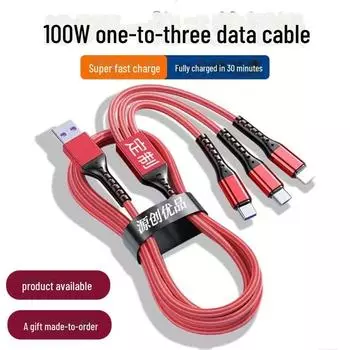 100 Вт рыболовная сеть 6A быстрая зарядка Type-C плетеный кабель 3-в-1 с фирменным логотипом 2.4A синий