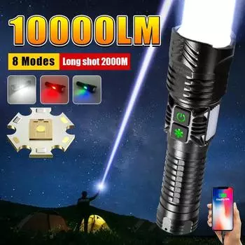 100 Вт светодиодный супер яркий фонарик 18650 перезаряжаемый мощный фонарь 8 режимов уличный большой дальности 2000 м фонарик для кемпинга