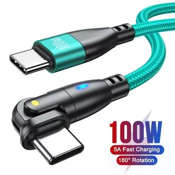 100 Вт USB C кабель 5A PD быстрая зарядка провод зарядное устройство шнур для Macbook iPad Samsung Xiaomi поворот на 180 USB к Type-C кабель 3M 1m/60W