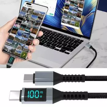 100 Вт USB C - USB C кабель для быстрой зарядки типа C нейлоновый плетеный кабель с цифровым дисплеем для смартфонов планшетов A