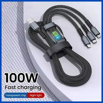 100 Вт USB Type C кабель супербыстрой зарядки 3 в 1 Micro USB кабель для iPhone Samsung Xiaomi Huawei быстрая зарядка провод линия передачи данных шнур 1.2m белый
