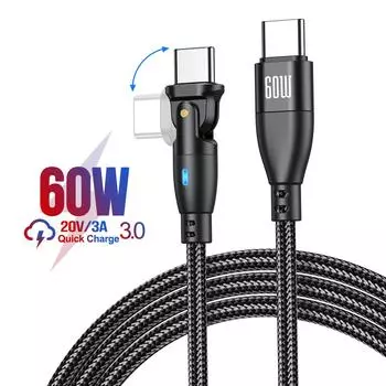 100 Вт USB Type C - USB C кабель 5A PD быстрая зарядка зарядное устройство провод шнур для MacBook Pro Xiaomi iPad Samsung 180 поворотный USB-C кабель 0.5m