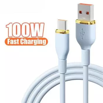 100 Вт жидкий кремний USB A к Type C кабель для быстрой зарядки данных USB C к Type C 66 Вт для Xiaomi iPhone15 16 проводов шнур 1m