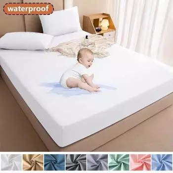 100% водонепроницаемый чехол для матраса, дышащий, регулируемый, простыня на резинке, защитный чехол с резинкой, размер Double Queen King Size 2xPillowcase 48x74cm белый