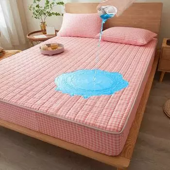 100% водонепроницаемый утолщенный простынь в клетку с тиснением, наматрасник, протектор, мягкий чехол для кровати для детей, домашних животных, взрослых 140x200 160x200 2xPillowcase 48x74cm