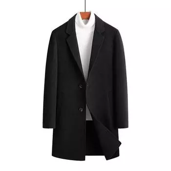 100% шерстяное пальто Тренчкот мужской средней и длинной длины Деловой повседневный сшитый вручную двусторонний шерстяной пальто Мужское пальто 170 чёрный