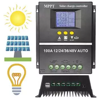 100A MPPT контроллер солнечной зарядки ЖК-дисплей автоматический солнечный зарядный регулятор солнечной панели 12 В 24 В 36 В 48 В адаптивный контроллер MPPT чёрный