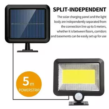100COB уличные солнечные светильники датчик движения сплит настенный светильник с дистанционным управлением водонепроницаемый сад двор улица ночное освещение