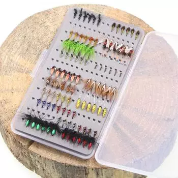100CS сухие мокрые мушки Scud Nymph Caddis Zebra Midge Fly Caddis Sedge Adult Fly Fishing Bait Case Trout Fishing Fly Hook Lures Carp Искусственные приманки