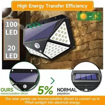 100LED солнечный четырехсторонний световой настенный светильник с датчиком движения уличный фонарь открытый двор сад противоугонный светильник прожектор