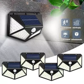 100LED солнечный настенный светильник, уличный датчик движения, светильник на солнечной энергии, водонепроницаемый двор, сад, лестница, светящийся уличный настенный светильник 1PCS