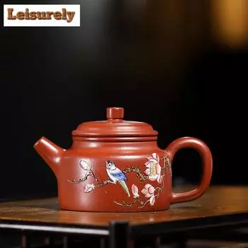 100ml Yixing Purple Clay Teapots Handmade Colour Enamels Dezhong Pot Raw Ore Dahongpao Mud Kettle With Filter Zisha Tea Set Gift