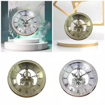 100mm Metal Movement Clock Crystal Studded Clock With Metal Gear Movement Craft Wrought Iron Perspective Clock серебряный