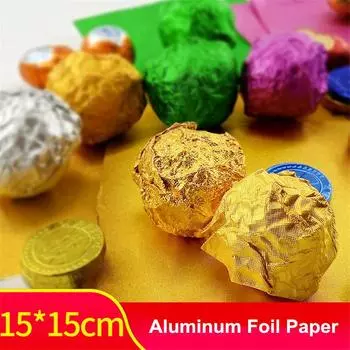 100Pcs 15x15cm Square Aluminum Foil Paper DIY Tinfoil Chocolate Sesame Pill Gold Party Gift Packaging Supplies A style&15x15cm красный