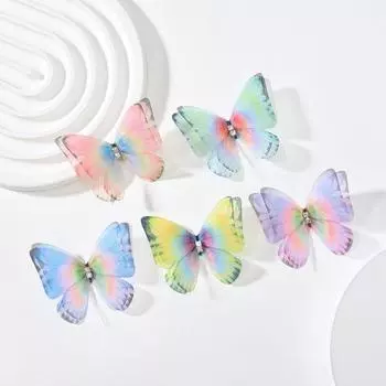 100PCS 3D Mesh Butterfly Patches Rhinestone Cloth Applique Gauze Butterfly Applique Handicraft циан