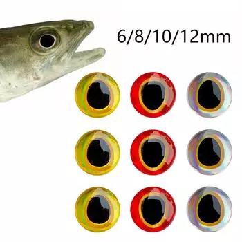 100PCS 6-12mm Fishing Lure Eyes 3D-Holographic Simulation Fly Bait Artificial Silver/Red/Gold Fish Eyes Sticker For DIY Fishing 6mm золотой