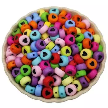 100Pcs 7mm Acrylic Bead DIY Heart Shape Jewelry Accessories Loose Solid Color Necklace Bracelet Making Spacer Beads зелёный