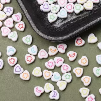 100pcs 7mm Craft heart star moon pattern flat heart shape Beads for Jewelry making DIY Necklace Bracelet Earring Handmade Accessory