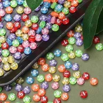 100pcs 7mm Fashion Round Acrylic Digital Beads for Jewelry Making DIY Mobile Phone Chain Bracelet Necklace Beaded Material Accessories Style 4