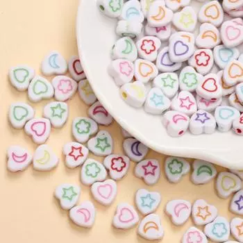 100pcs 7mm flat heart shape heart star moon pattern Beads for Jewelry Making DIY Craft Bracelet Handmade Necklace Earring Handmade