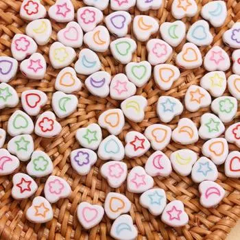 100pcs 7mm heart star moon pattern flat heart shape Handmade Beads DIY Jewelry Making Craft Earring Necklace Bracelet
