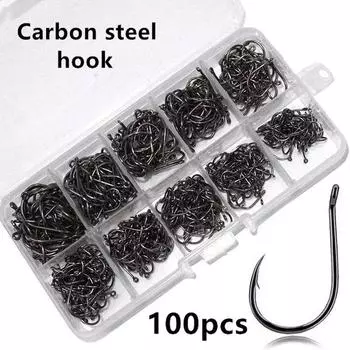 100Pcs/box #3~#12 High Carbon Steel Hooks, Sport Circle Silver Fishing Hooks серебряный