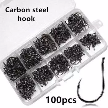 100Pcs/box #3~#12 High Carbon Steel Hooks, Sport Circle Silver Fishing Hooks серебряный