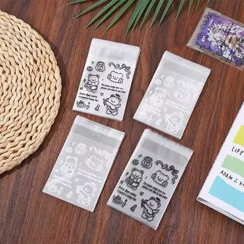 100Pcs Butter Bear Biscuit Opp Self-Adhesive Bag Candy Chocolates Dessert Self Sealing Bag Gift Bag Card Storage Bag 100pcs
