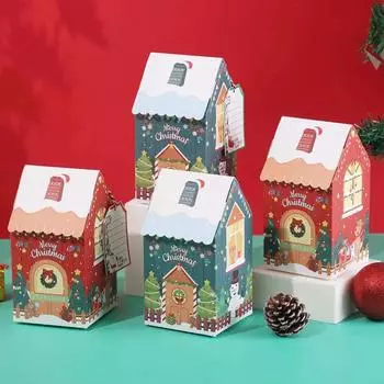 100PCS Christmas Candy Box House Shape Gift Box Christmas Decorations Party Candy Biscuit Box Wrapping Bags Gift Colour Box 10PCS красный