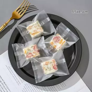 100Pcs Clear Frosted Candy Bag Machine Seal Plastic Bags Diy Biscuit Nougat Packaging Bag Baking Supplies Party Favors