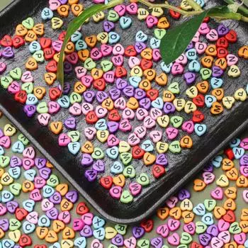 100Pcs Color Heart Acrylic Letter Beaded Letter 7mm For Jewelry Making Bracelet Necklace Key Chain