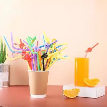 100Pcs Drinking Plastic Curved DIY Shaped Disposable Straws Colorful Artistic Long Flexible Party Supplies Kitchen Accessories
