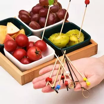 100PCS Fruit Stick Bamboo Pick Buffet Cupcake Fruit Fork Party Dessert Salad Stick Cocktail Skewer for Wedding Decor