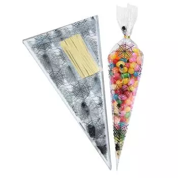 100Pcs Halloween Cone Bag Pumpkin Bat Spider Triangle-shape Candy Bags Halloween Gift Favor Package Treat Or Trick Candy Pocket Other