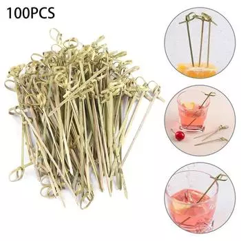 100pcs Household Disposable Cocktail Picks Bar Tool Party Decoration Bamboo Knot Skewers Barbeque Kitchen & Bar Fruit Forks