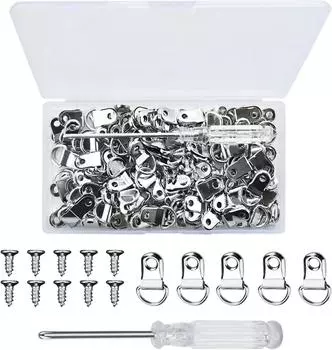 100pcs Metal Photo Picture Frame Wall Mount Hanger Hook Hanging Ring Small Triangle Ring Picture Hangers with Screws