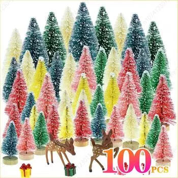 100PCS Mini Christmas Tree Sisal Silk on Cedar Pine Christmas Tree Christmas Window Decoration Christmas Desktop Decoration 10PCS белый