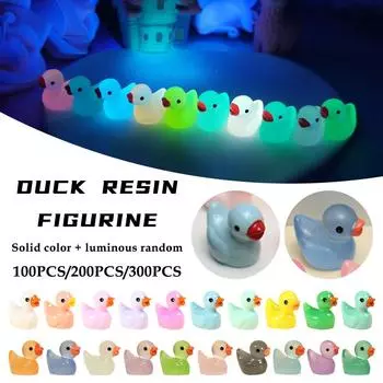 100pcs Mini Fluorescent Yellow Duck Ornament Miniature Micro Tiny Handicraft Resin Landscape Decoration Figures W0Z0
