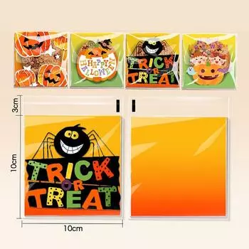 100PCS Mixed Pattern Sugar Cookies Bag Cartoon Pumpkin Bat Cat Baking Wrap Bag Halloween Decoration 1