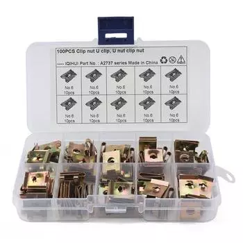 100pcs No.6 U-type Clips Spire Speed Fasteners Screw Automobile Captive Nut Clip