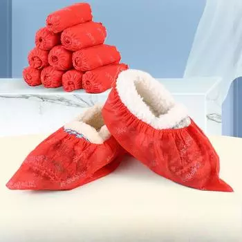 100pcs/pack Red Disposable Shoe Cover Thickened for Home Use Housewarming Indoor Living Wedding Room Festive Foot Cover 100pcs/pack
