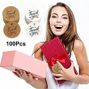 100Pcs Paper Cards Hangable Brown /White Handmade Thank You 4cm Round Labels DIY Party Supplie Gift Tags