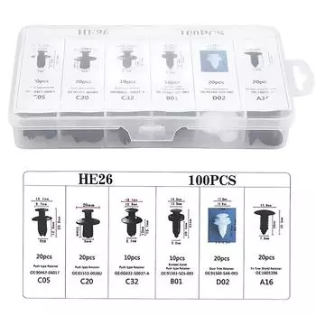 100Pcs Plastic Bumper Clips Car Clips Rivets Fasteners 6 Sizes Auto Push Type Pin Retainer Trim Kit with Fastener Remover for GM