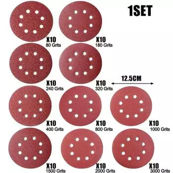 100PCS Sanding Discs 8Holes Hook and Loop Adhesive Sandpaper 125mm 80~3000 Grits For Random Orbital Sander Abrasive Sheets Tools