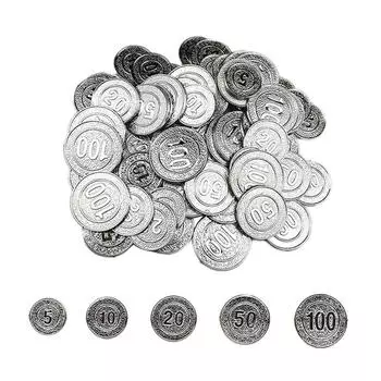 100Pcs/set Chips 5 10 20 50 100 Coin Casino Game Pirate Coins silver