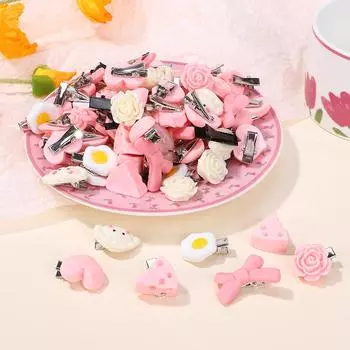 100Pcs/Set Cute Pink Mini Bows Hair Clips for Girls Random Color Hairpins Cartoon Flower Handmade Headwear Kids Hair Accessories