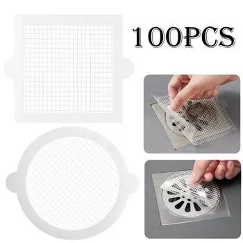 100PCS/Set Shower Drain Hair Catcher Mesh Stickers for Bathroom Bathtub Kitchen Sink Human and Pet Hair Cleaner 300PCS