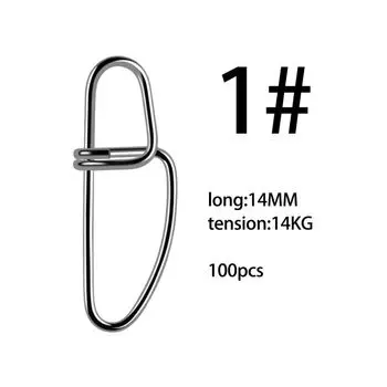 100pcs Stainless Steel Hooked Snaps Pin Fishing Snaps Stainless Steel Fishing Hook Connector Tool 14mm-100 pcs