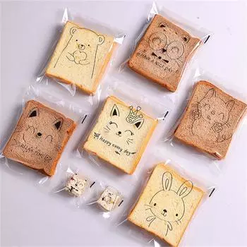 100Pcs Transparent Self-adhesive Cute Cartoon Animal Bread Paste Pineapple Buns Baked Sliced Toast Packaging Bags other